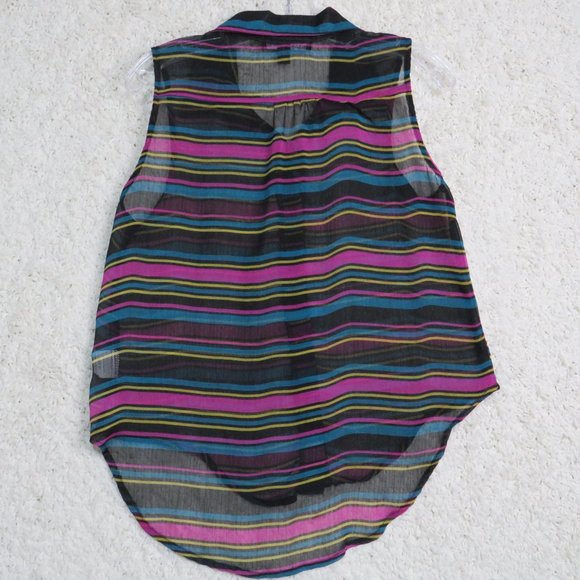 Living Doll* Women's Sleeveless Button Down Collared Curved Hem Blouse~ Medium - Picture 2 of 8